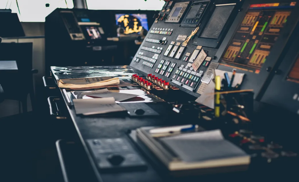 A close view of a control panel of buttons and switches